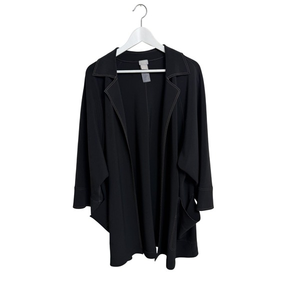 Chico's Jackets & Blazers - Chicos Travelers Jacket Women's Size 2 (L) Black Open Front Contrast Trim NWOT